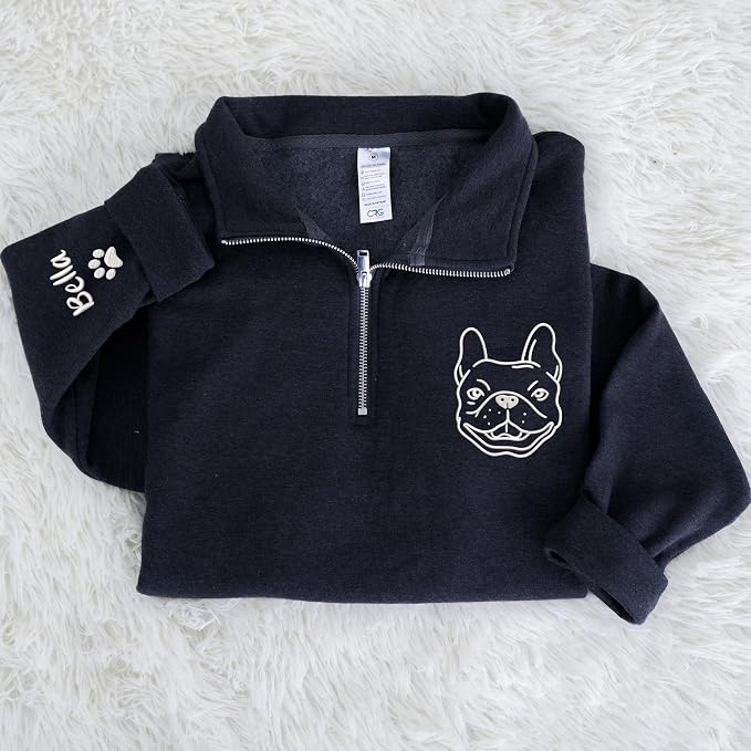 Chillever Custom Pet Embroidered Quarter Zip Sweatshirt, Dog Portrait Face Shirt - Image 2