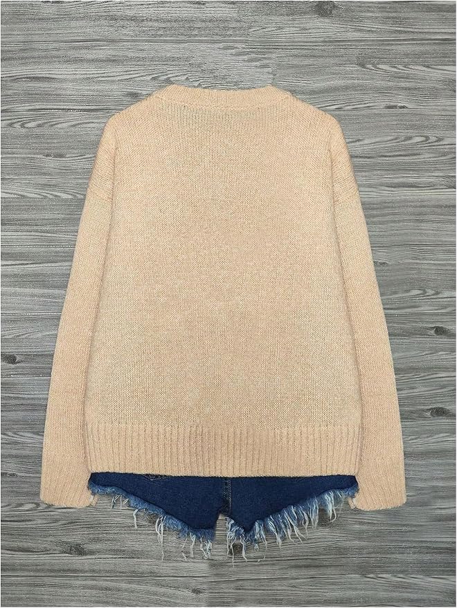 WDIRARA Women's Cat Graphic Sweater Long Sleeve Crew Neck Knit Tops Casual - Image 2