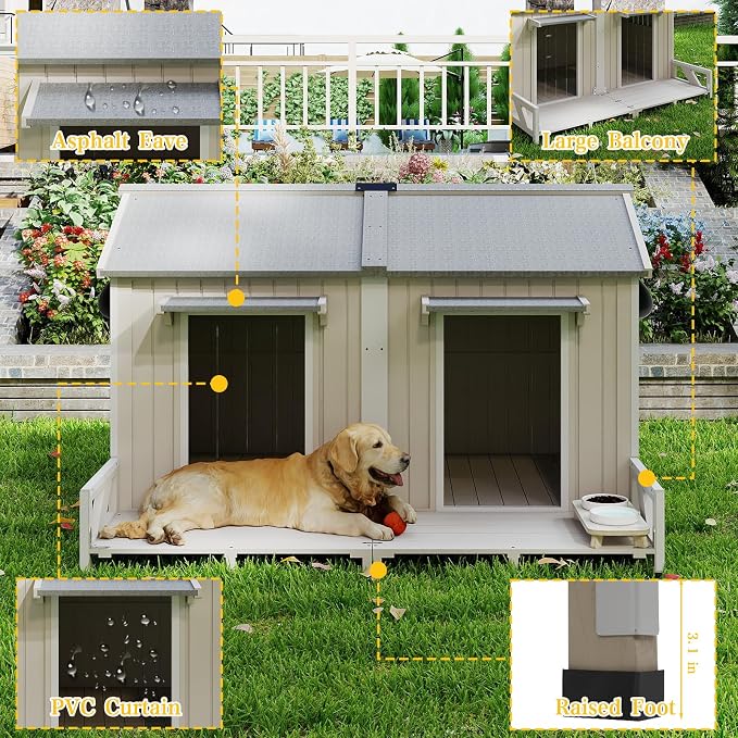 PetsCosset 59.4" L Large Dog House Outdoor & Indoor, Fir Wood Dog Kennel - Image 5