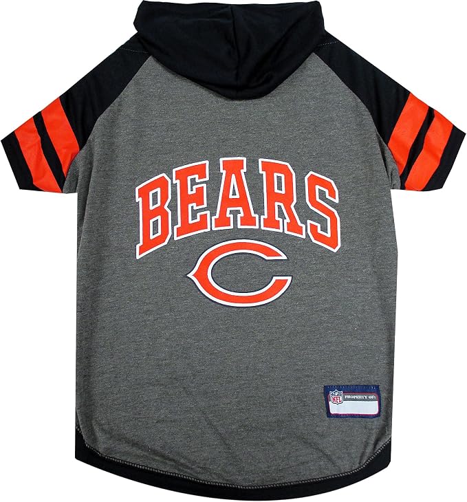 Pets First Hoodie T-Shirt for Dogs & Cats. NFL Chicago Bears Football Licensed by PETSFIRST