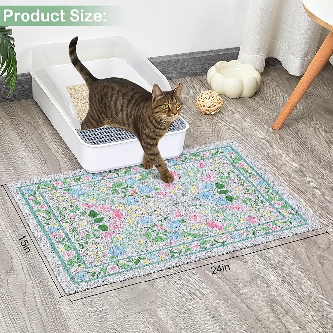 Glittme Cat Litter Mat with Non-Slip Bottom Litter Box Mat 24"X15" Litter - Image 2