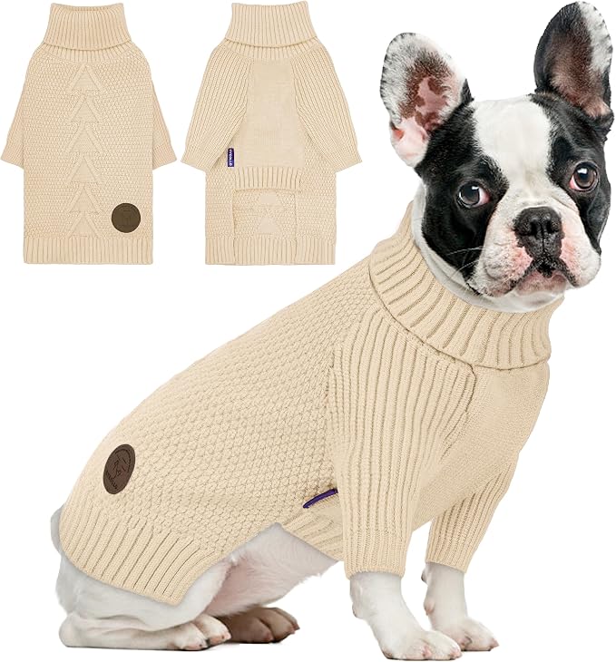 cyeollo Small Dog Sweater with Long Sleeves Turtleneck Knitted Sweaters Winter by CYEOLLO