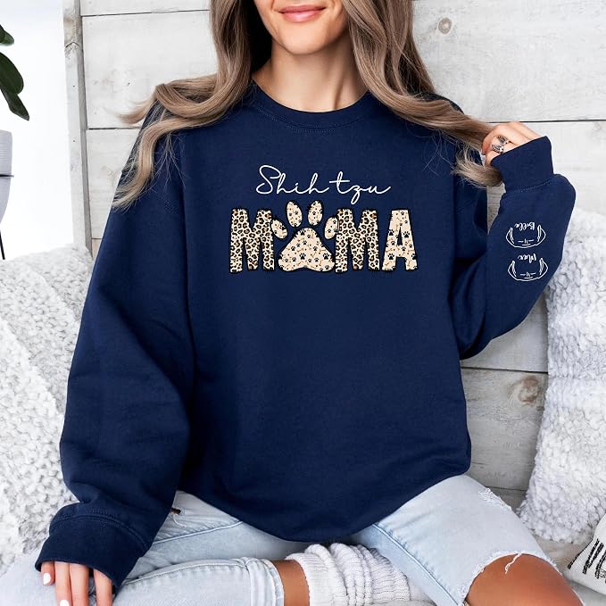 Personalized Dog Breed Mama Sweatshirt, Custom Paw Print Sweater, Cozy Pet - Image 4