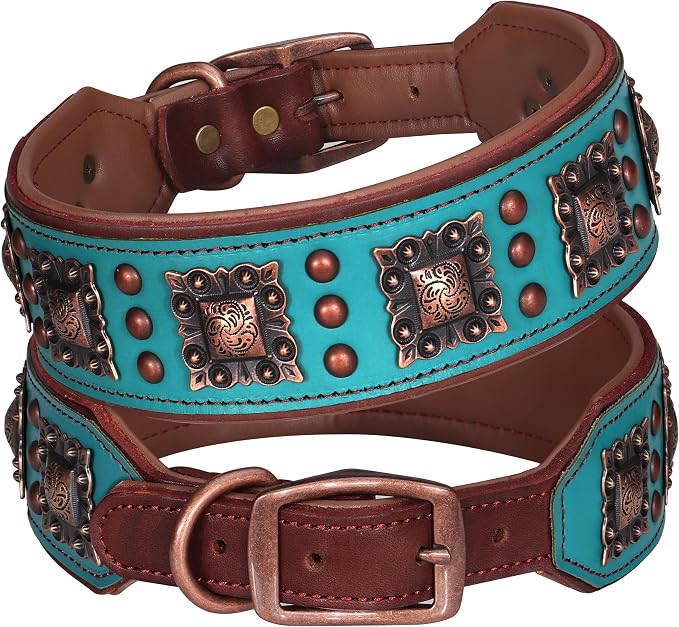 PET ARTIST Soft Padded Leather Dog Collar, 2 inch Wide Genuine Leather Dog by PETARTIST