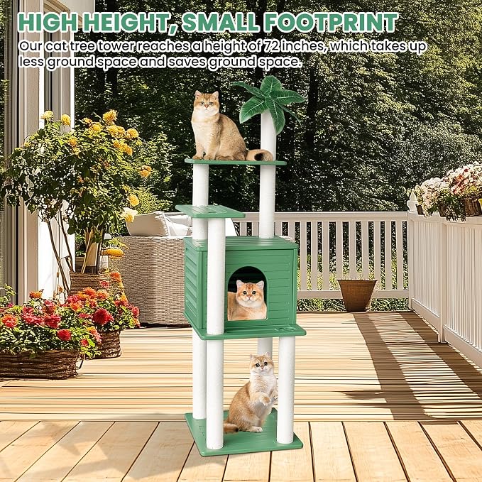 72 Inches Tall Cat Tree, Outdoor Cat House, Weatherproof Large Cat Condo - Image 6