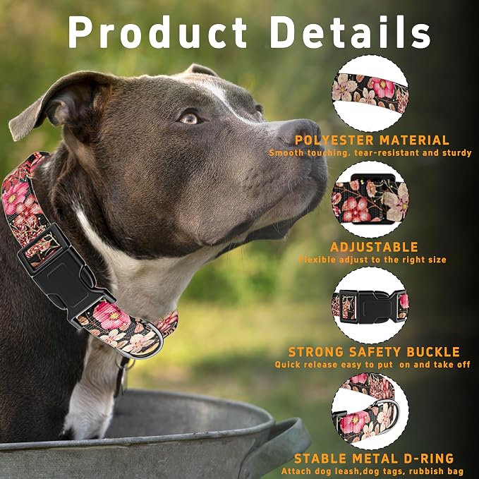 Dog Collar for Boys Girls, Floral Puppy Collar for Small Medium Large Dogs - Image 2