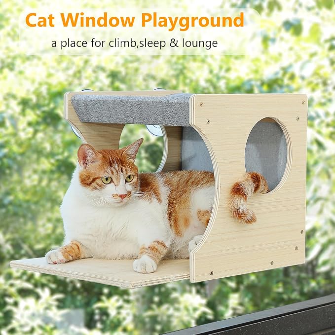 Window Cat Perch Shelves for Inside, Sturdy Wood Climbing Seat Mounted - Image 5