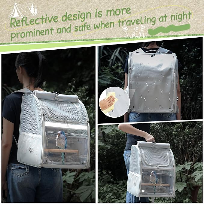 Sanmoncare Bird Backpack Carrier, Water Repellent Fabric Cockatiel Travel Bag - Image 6