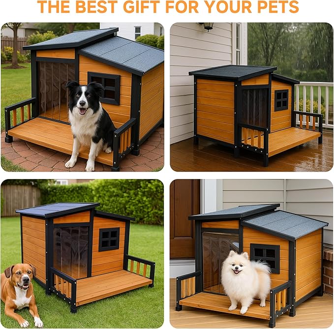 Large Dog House Outdoor Indoor for Small Medium Large Dog, Wood Insulated Dog - Image 2