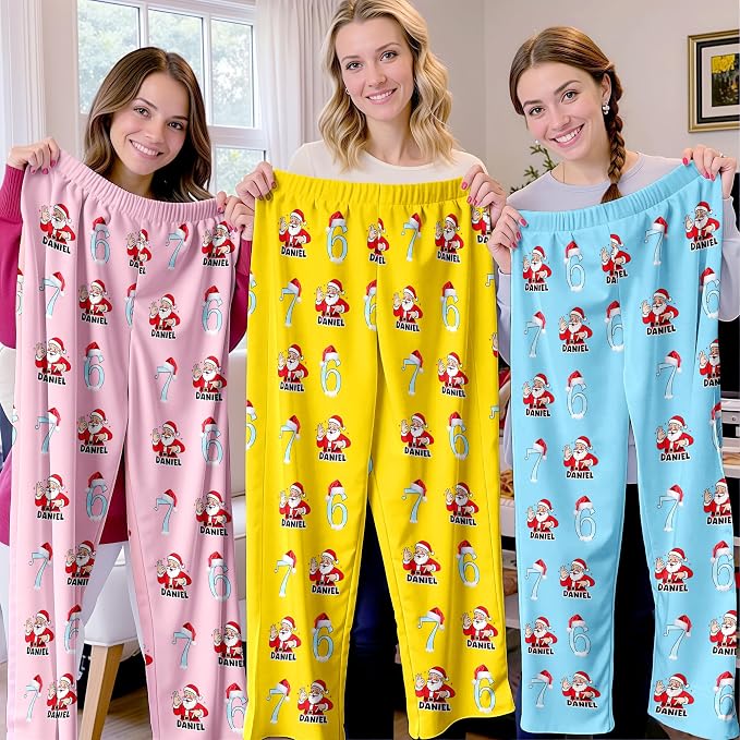 Custom Pajama Pants for Women Men, Personalized 67 Name Photo PJ Family Six - Image 3