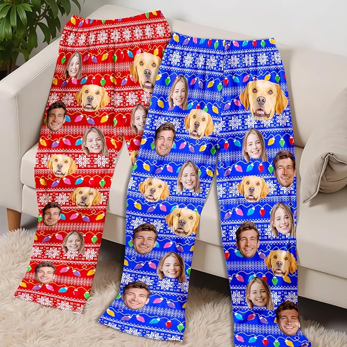 Custom Pajama Pants for Women Men, Personalized 67 Name Photo PJ Family Six - Image 7