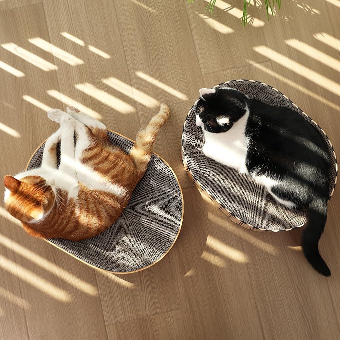 FUKUMARU Cat Scratcher Cardboard Lounge Bed, 2-in-1 Cat Scratch Pad, Oval Cats - Image 8