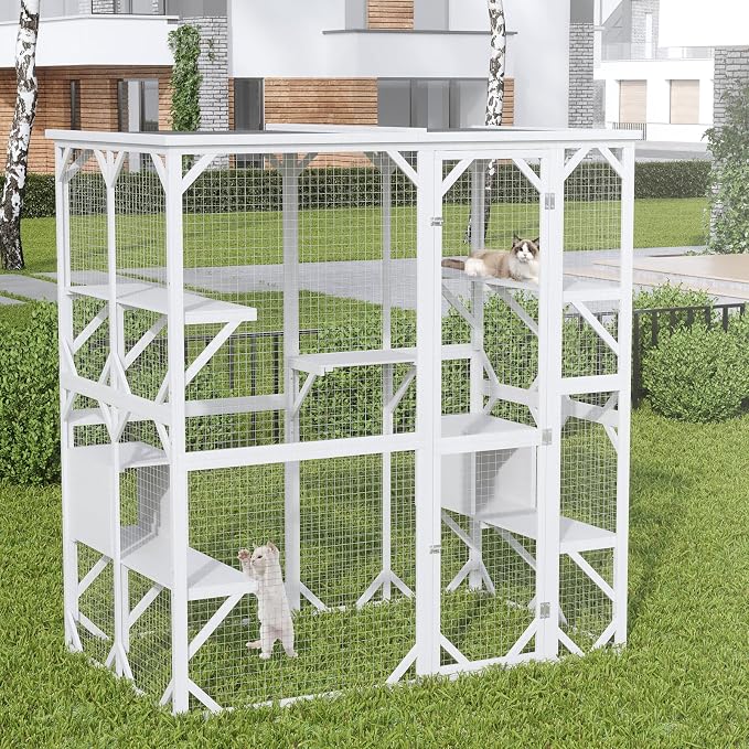 ROOMTEC Outdoor Catio with Roof 71.3" Height Large Wooden Cat Enclosure with 3 - Image 7