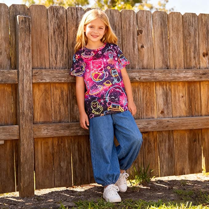 Funnycokid Girls Shirts Cat T Shirt Size 5-12 Clothes - Image 2