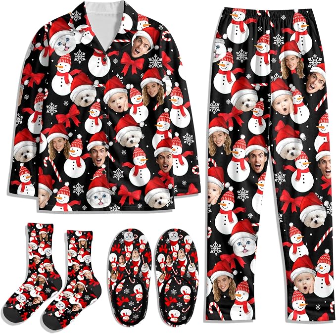 Artsadd Custom Pajamas for Women Men Family, Personalized Face Pjs Pajama Pants by Artsadd