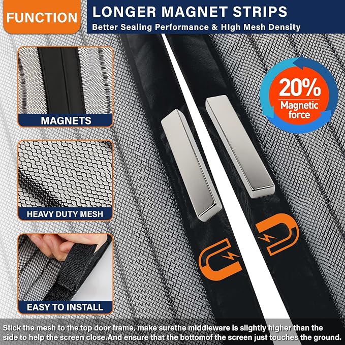 Magnetic Screen Door, Fit Door Size 48 x 80 Inches, Screen Doors - Image 3