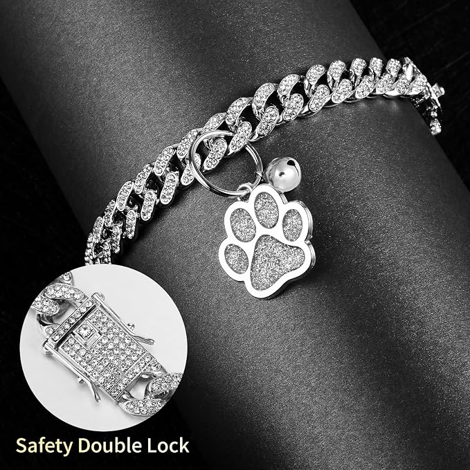 Hillban Cat Collar Diamond Chain Glitter Collar Walking Metal - Image 3