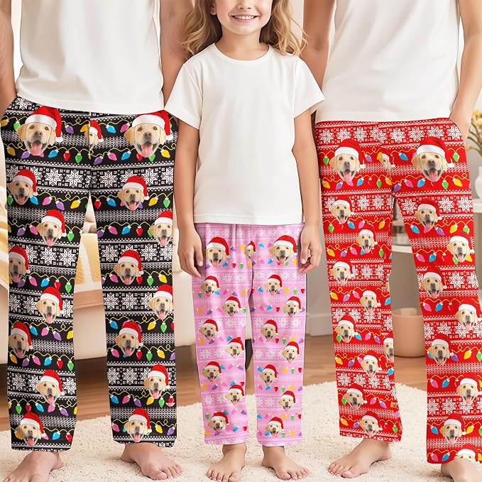 Custom Pajama Pants for Women Men, Personalized 67 Name Photo PJ Family Six - Image 2