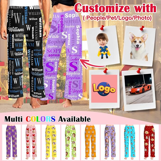 Custom Pajama Pants for Women Men, Personalized 67 Name Photo PJ Family Six - Image 4