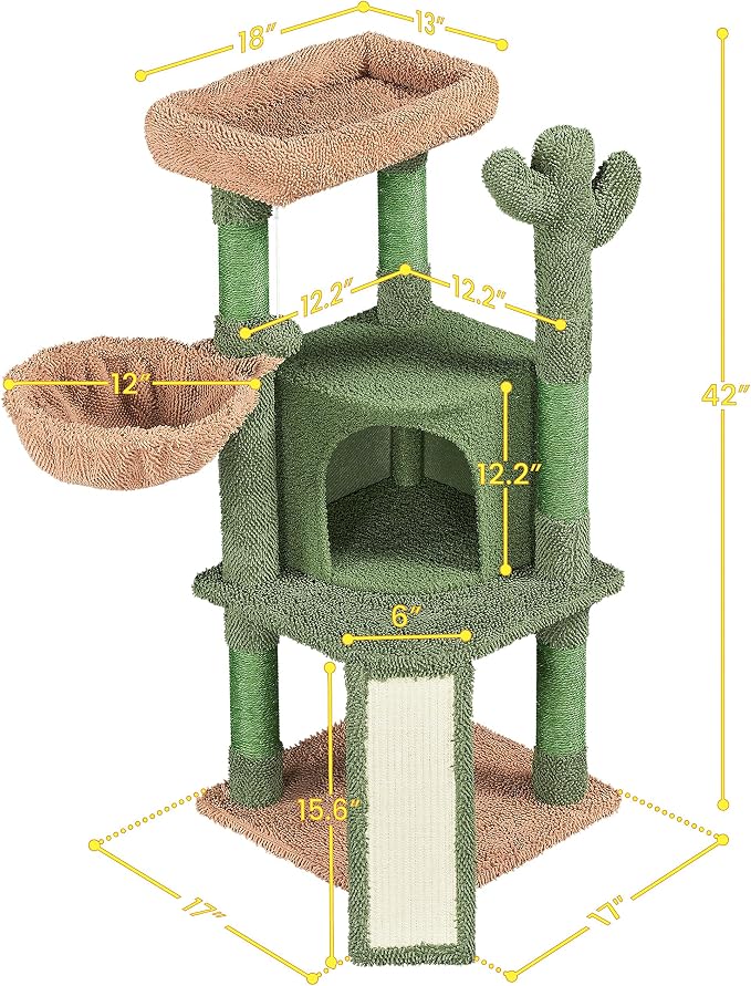 Yaheetech Cactus Cat Tree, 42in Cat Tower - Image 8