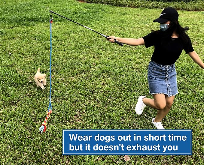 Interactive Flirt Pole Toy for Dogs Chase and Tug of War, Durable Teaser Wand - Image 2