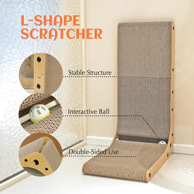 PETKARAY Cat Scratcher, Cat Scratching Board, L Shape Cat Scratch Pad - Image 4