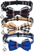 Cat Collar 3pcs Set Classical Plaid Tartan Grid Pattern Detachable Bowtie & by TOOPHOTO
