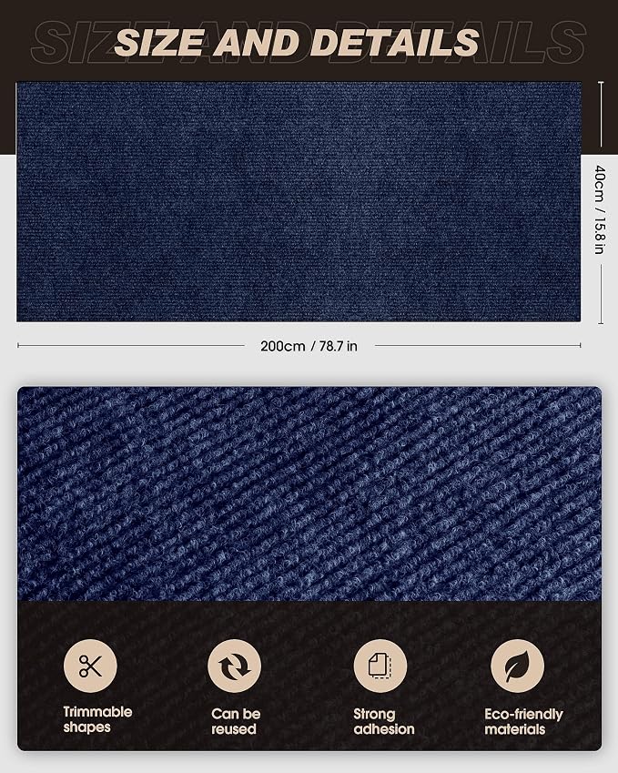 78.7"x15.8" Cat Scratch Mat, Trimmable Self-Adhesive Carpet, DIY Climb Cat - Image 2
