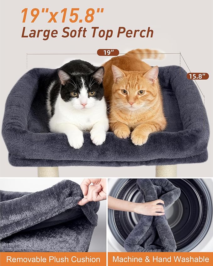Cat Tree with Large Top Perch Bed, Small Cat Tower with Scratching Post - Image 2