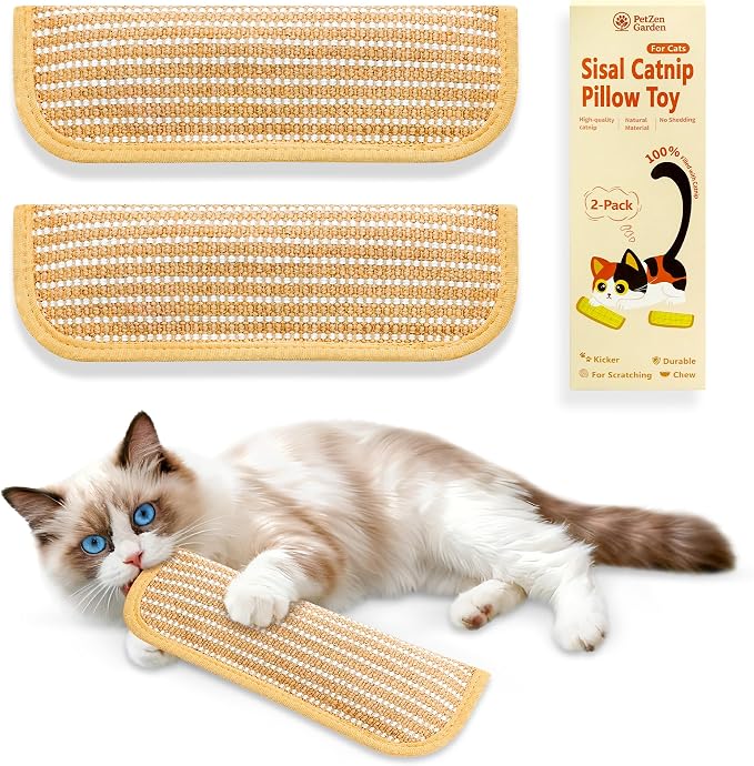 Sisal Catnip Pillow Toy Kickers, 2 Pack Interactive Catnip Toys by PetZenGarden