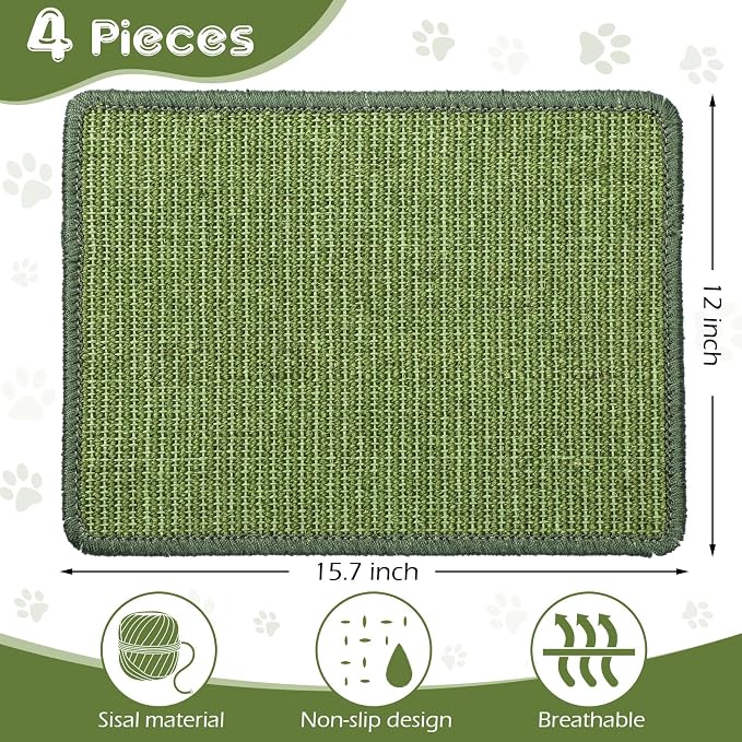 4 Pcs Cat Scratcher Mat Sisal Scratch Mats Horizontal Floor Scratching Pad Rug - Image 2