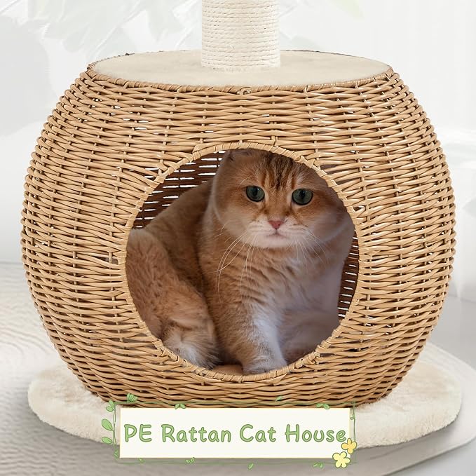 Yaheetech Cat Tree, 29.5in Rattan Cat Tower - Image 7