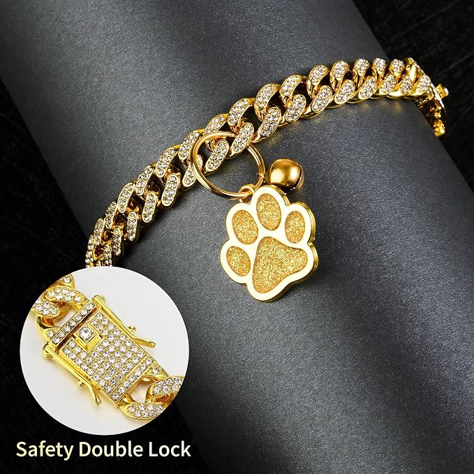 Hillban Cat Collar Diamond Chain Glitter Collar Walking Metal - Image 3