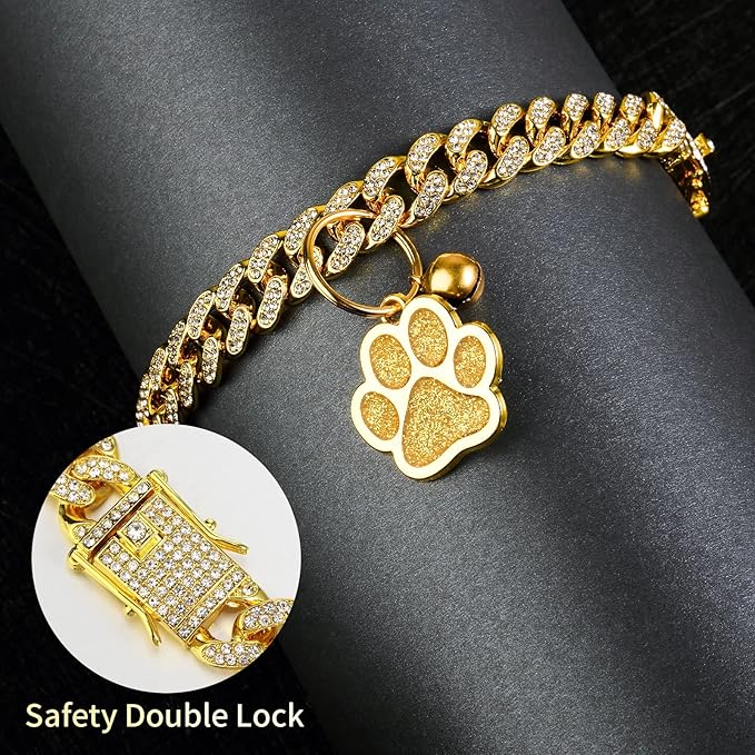 Hillban Cat Collar Diamond Chain Glitter Collar Walking Metal - Image 3