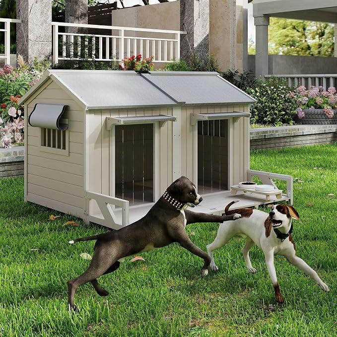 PetsCosset 59.4" L Large Dog House Outdoor & Indoor, Fir Wood Dog Kennel - Image 9