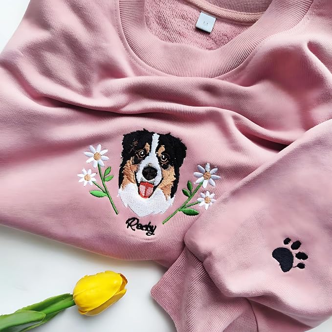Personalized Dog Face Embroidered Sweatshirt Custom Pet Portrait From Photo - Image 5