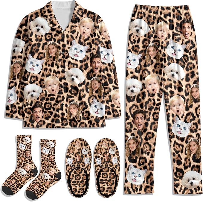 Artsadd Custom Pajamas for Women Men Family, Personalized Face Pjs Pajama Pants by Artsadd