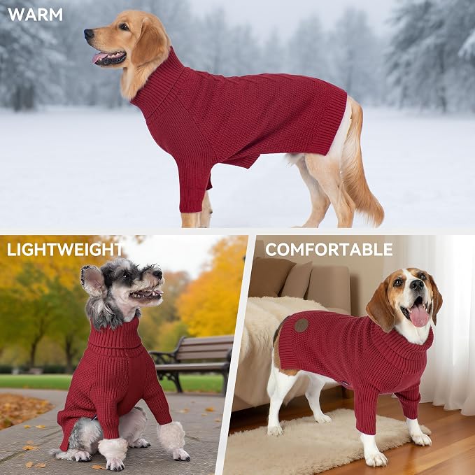 cyeollo Small Dog Christmas Sweater Warm Turtleneck Knitted Pet Winter Dog - Image 4