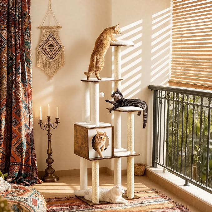 Feandrea Cat Tree, 64.6-Inch Modern Cat Tower, Washable Removable Cushions - Image 10