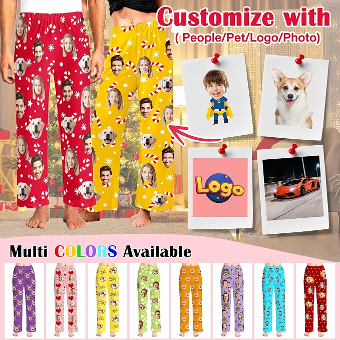 Custom Pajama Pants for Women Men, Personalized 67 Name Photo PJ Family Six - Image 4