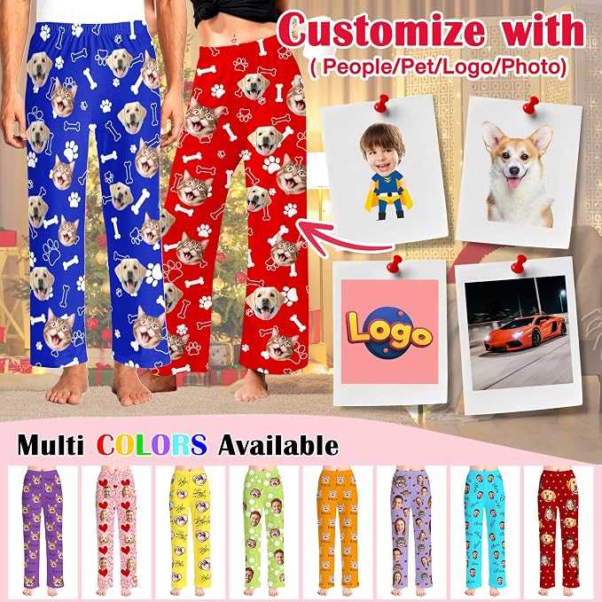 Custom Pajama Pants for Women Men, Personalized 67 Name Photo PJ Family Six - Image 4