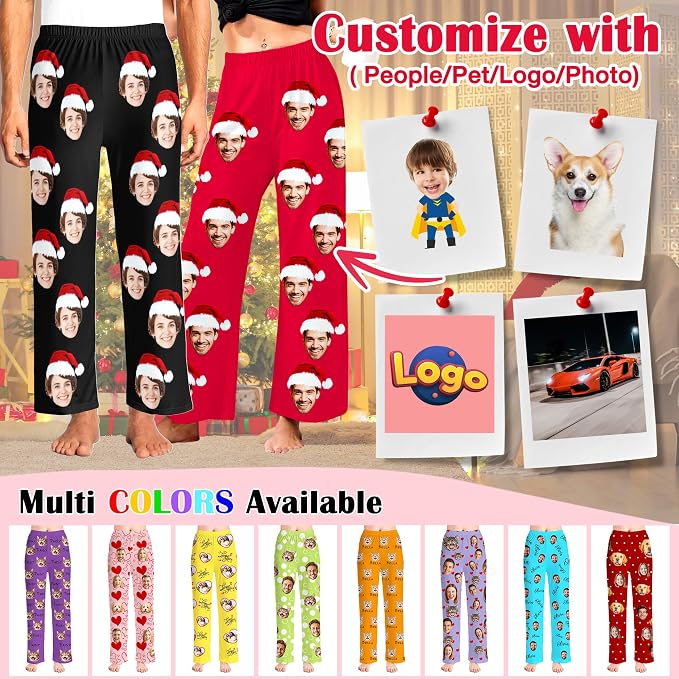 Custom Pajama Pants for Women Men, Personalized 67 Name Photo PJ Family Six - Image 4