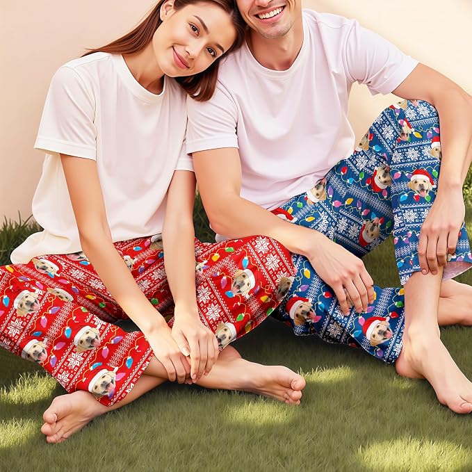 Custom Pajama Pants for Women Men, Personalized 67 Name Photo PJ Family Six - Image 3
