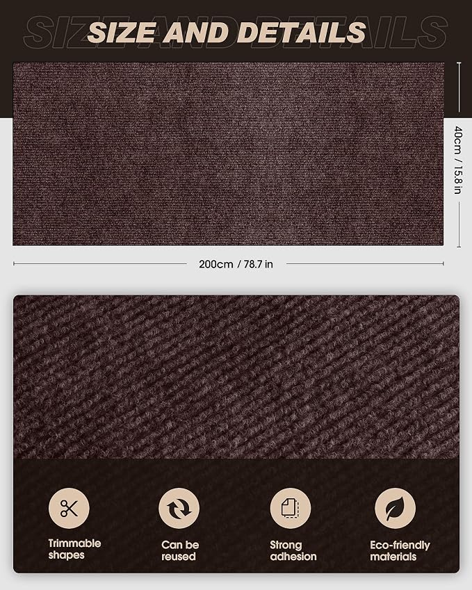 78.7"x15.8" Cat Scratch Mat, Trimmable Self-Adhesive Carpet, DIY Climb Cat - Image 2