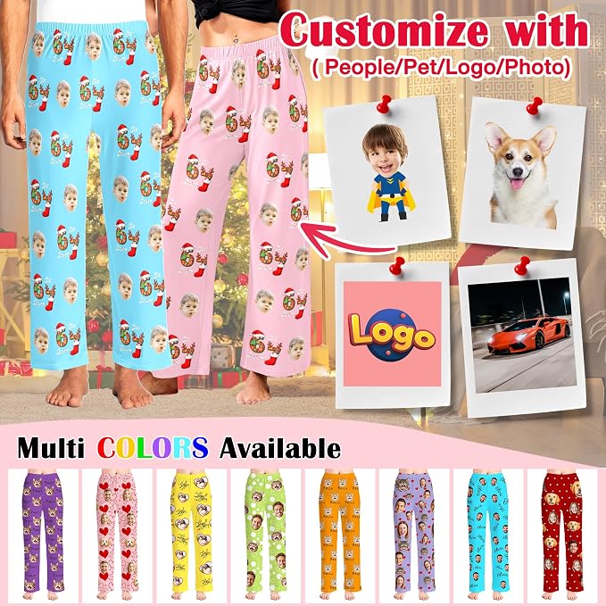 Custom Pajama Pants for Women Men, Personalized 67 Name Photo PJ Family Six - Image 4
