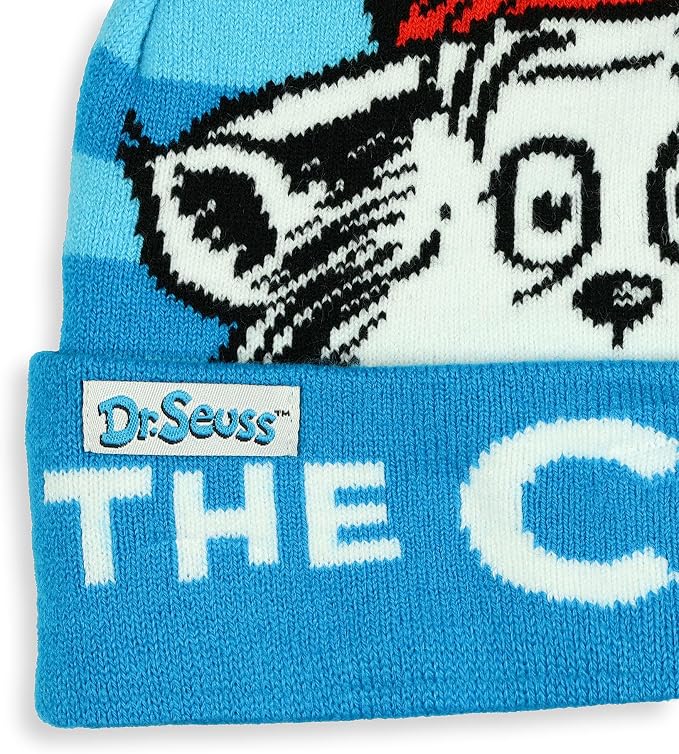 The Cat in The Hat Beanie Cuffed Jacquard Pom Beanie Hat Cap Blue - Image 3