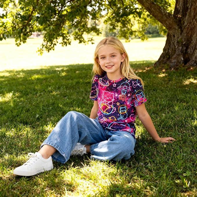 Funnycokid Girls Shirts Cat T Shirt Size 5-12 Clothes - Image 5