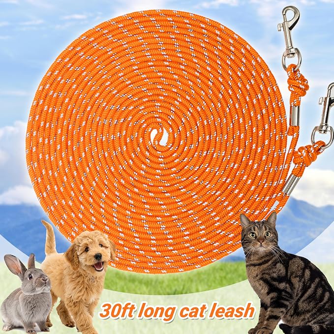 Reflective Cat Leash, 30ft Escape Proof Walking Lead Yard Long Leash, Extender - Image 2
