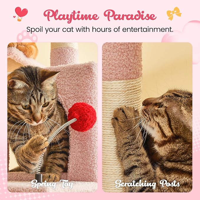 MWPO Cute Cat Tree, 63.8-Inch Pink Cat Tower - Image 8