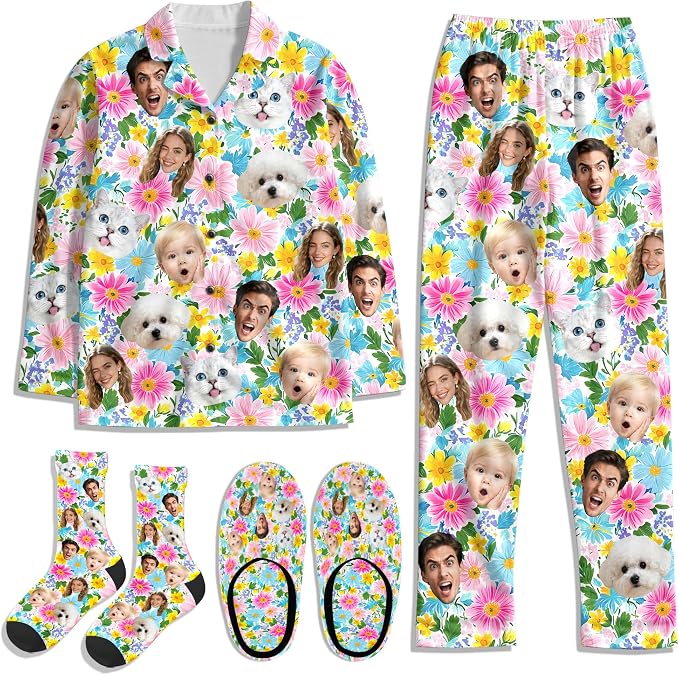 Artsadd Custom Pajamas for Women Men Family, Personalized Face Pjs Pajama Pants by Artsadd
